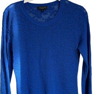 rag & bone Perry pullover blue sheer cotton blend floral knit Sz S